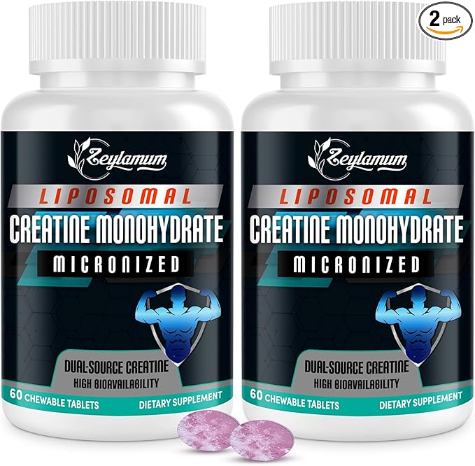 Creatine Chews Tablets for Men & Women, Creatine Monohydrate, 99% Absorption with Liposomal & Micronized, 60 Servings