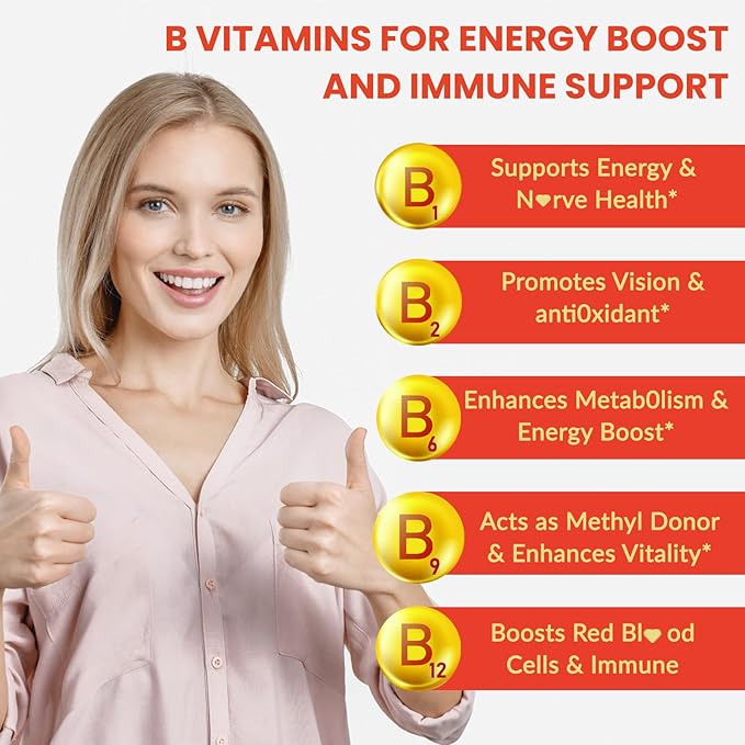 Natural Methylated Vitamins B Gummies: Chewable Supplement Complex with B1 B2 B3 B5 B6 B7 B9 B12 Zinc Magnesium Ashwagandha for Daily Energy Support - for Vegan Work Adults(60Count)
