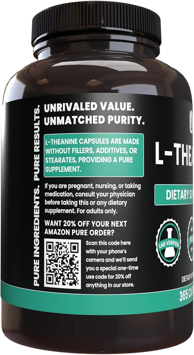 Pure Original Ingredients L-Theanine (365 Capsules) Amino Acid, No Magnesium or Rice Filler, Lab Verified
