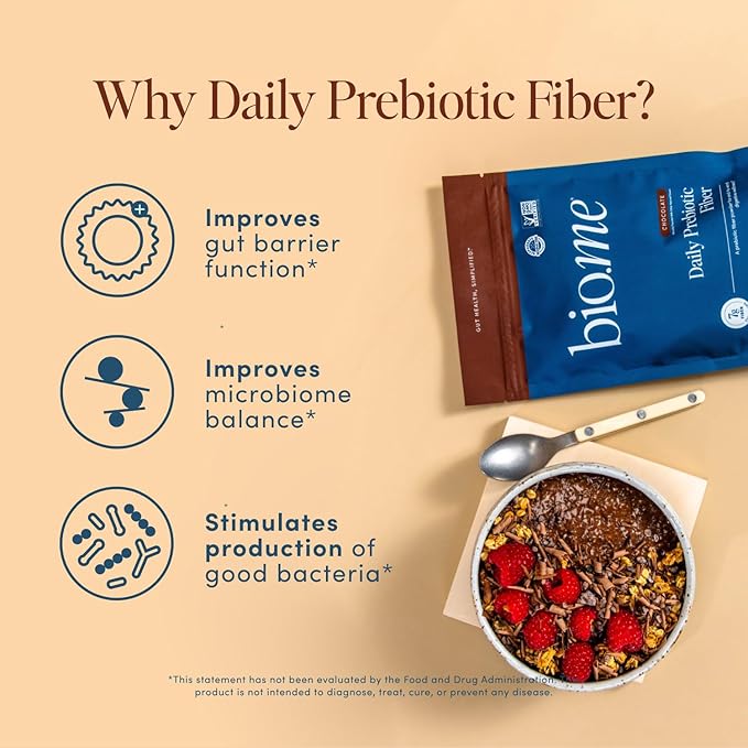 Daily Prebiotic Fiber Powder Chocolate - 7g Per Serving - Soluble & Insoluble Fiber Supplement Powder for Women & Men - Digestive Health & Gut Health - Sugar Free - 30 Servings