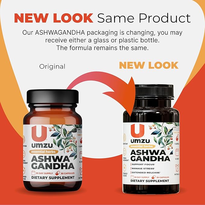 UMZU Ashwagandha Advanced Stress & Cortisol Support Supplement, Memory, Focus, Cognition, 24-Hour Extended Release (30 Day Supply | 30 Capsules)