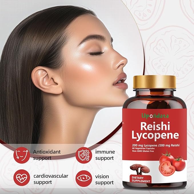 Lycopene Capsules, Natural Lycopene 200mg with Organic Reishi Mushroom 200mg Supplement for Prostate Health and Immune Support - Gluten-Free, Non-GMO, 60 Capsules (2 Pack)