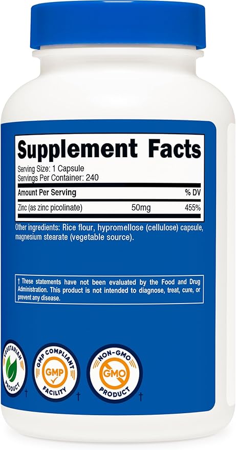 Nutricost Zinc Picolinate 50mg, 240 Vegetarian Capsules (2 Bottles) - Gluten Free and Non-GMO