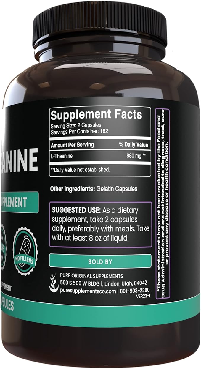 Pure Original Ingredients L-Theanine (365 Capsules) Amino Acid, No Magnesium or Rice Filler, Lab Verified