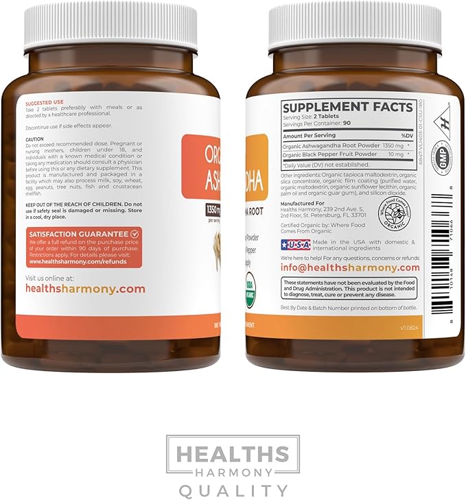 USDA Organic Ashwagandha Supplement - High Potency Ashwagandha Pills Made With Organic Black Pepper for Enhanced Absorption - Vegan Non-GMO Made in the USA & Lab Verified (3 Months Supply)