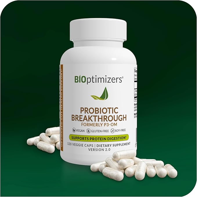 BiOptimizers Probiotic Breakthrough – Lactobacillus Plantarum OM Probiotics & Prebiotics Health Supplement for Gut, Digestive & Immune Support Probiotics for Women Men Elderly– 120 Vegan Capsules
