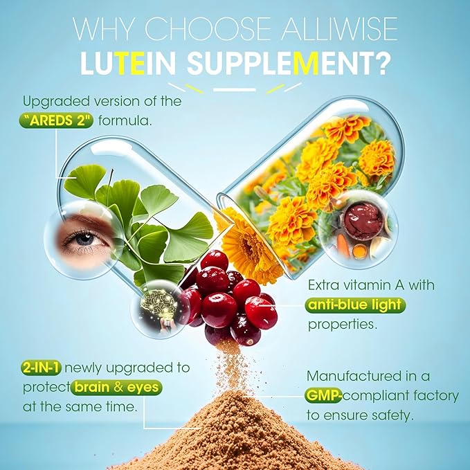 Lutein Eye Vitamins 14 in 1 Supplement Eye Vitamins for Ocular Health, Dry Eye Support, Memory & Focus Supplement, Contains Lutein, Zeaxanthin, Zinc, Vitamins A/C/E, 120 Capsules