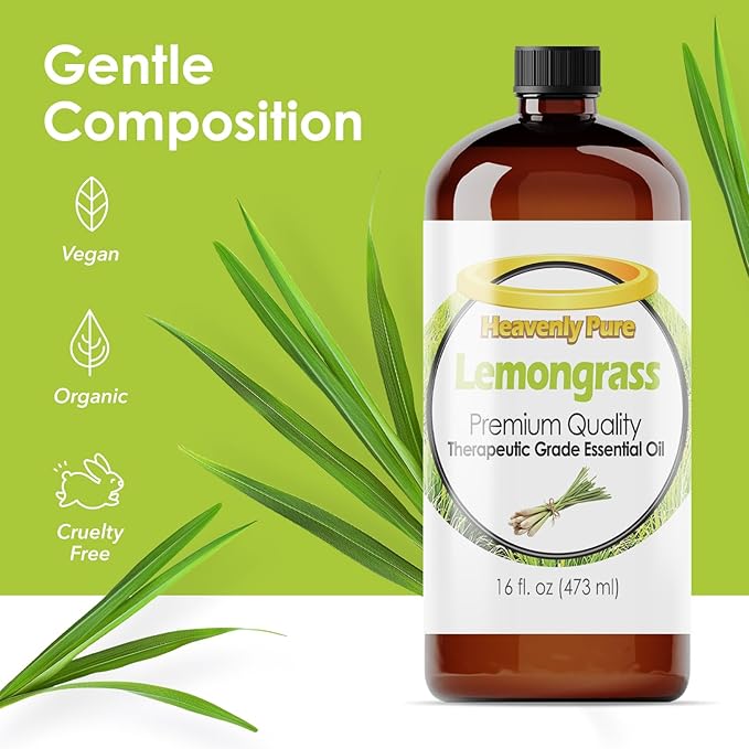 Lemongrass Essential Oil 16 oz Large Bottle for Aromatherapy, Soaps, Candles, Diffuser, and Personal Care - 473 ml