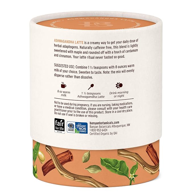 Banyan Botanicals Ashwagandha Latte – Caffeine-Free Organic Herbal Latte Mix – Instant Herbal Adaptogen Drink for Energy, Relaxation, and Nourishment* – 4.2 oz – Non-GMO Sustainably Sourced Vegan