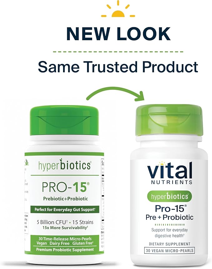 Hyperbiotics Vital Nutrients Pro-15 Prebiotics and Probiotics for Women and Men | 15 Science Backed Strains | Supports Occasional Constipation, Diarrhea, Gas & Bloating | 30 Vegan Time Release Pearls