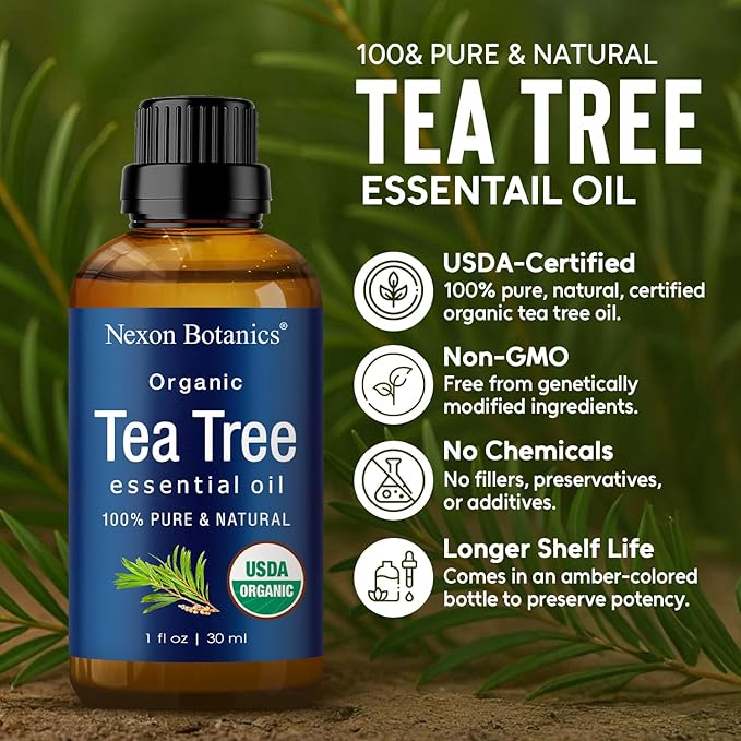 Organic Tea Tree Oil 30 ml - Pure, Natural Oils for Aromatherapy, Diffusers, DIY, Candle and Soap Making Scent - Nexon Botanics