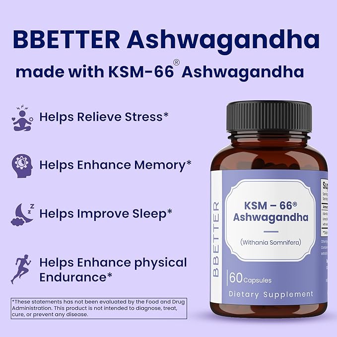 BBETTER Ashwagandha KSM-66 Capsules 500mg | Lab Tested Herbal Supplement | Supports Mental & Physical Well-Being | 180 Vegetarian Capsules