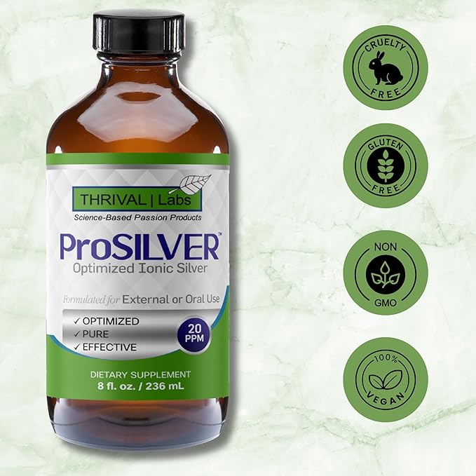Ionic Colloidal Silver Liquid 20 PPM Bio Active for Immune Support Glass Bottle 8oz Organic Supplement