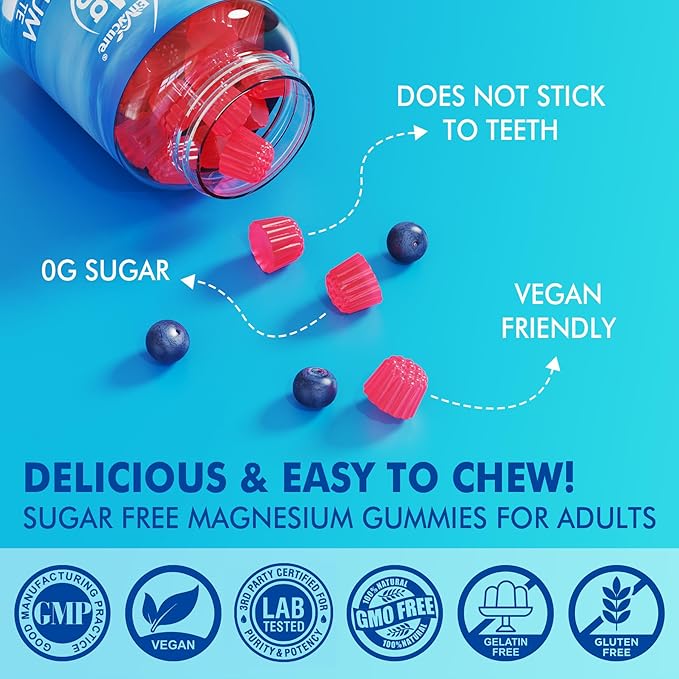 Magnesium Gummies - Triple Magnesium Complex, Magnesium Glycinate Gummies | Magnesium Glycinate, Malate, Citrate w/ D3 B6 B12, for Calm, Sleep & Muscle Cramp | High Absorption | Vegan, 2 Pack