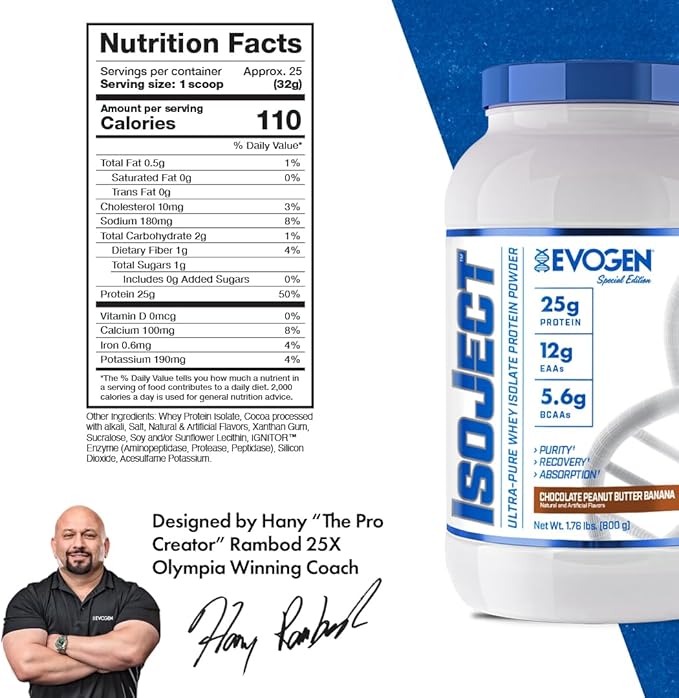 Evogen Isoject - Whey Protein Isolate | Ultra-Pure Whey Protein Powder with Ignitor Enzymes, BCAAs, and EAAs | Enhanced Absorption & Recovery | Chocolate Peanut Butter Banana | 25 Servings