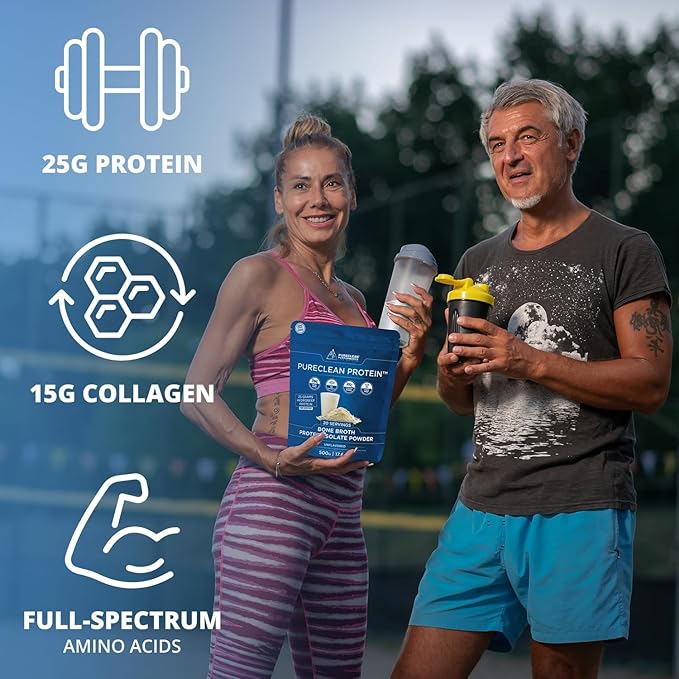 PureClean Protein 25G Organic Grass Fed Beef Bone Broth Protein from Swedish Cattle - Paleo, Keto-Friendly, Gluten-Free, Sugar-Free, Dairy-Free - Enhanced with Collagen Peptides - (40 Servings)