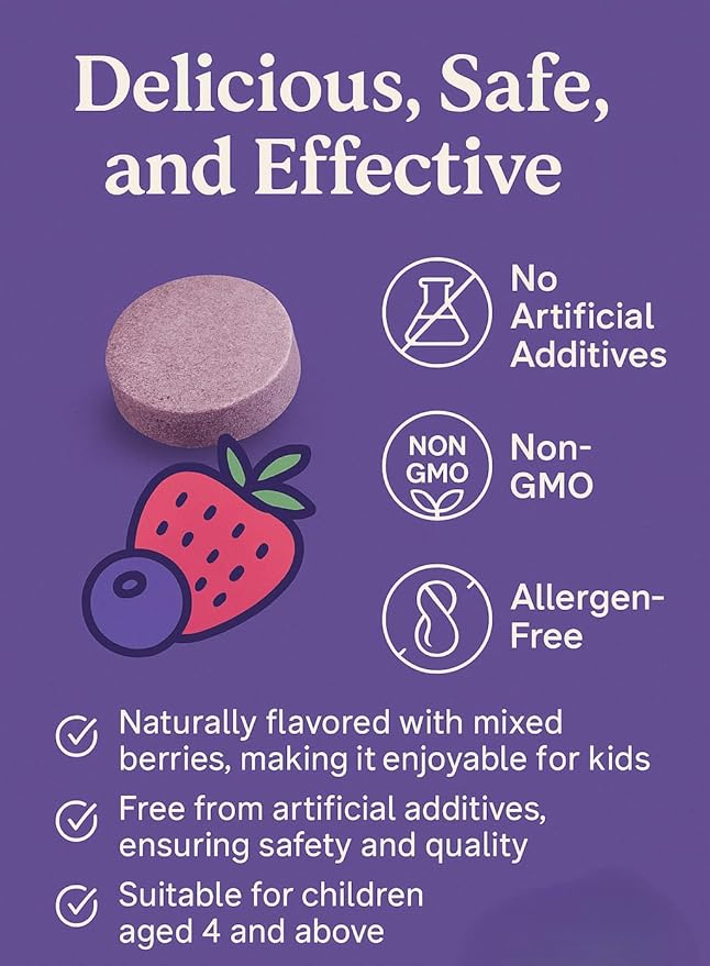 Children’s Probiotic, Chewable Gut Health Tablets for Kids, Supports Digestion, Immunity & Nutrient Absorption, No Artificial Additives, Mixed Berry, 60 Servings