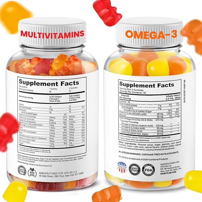 DR. MORITZ Omega 3 Gummies (90 Count) and Kids Multivitamin Gummies Bundle (60 Count) - for Daily Health Support - Vegan DHA Omega 3 for Kids - Non-GMO Toddler Vitamins -Yummy Kid Vitamins