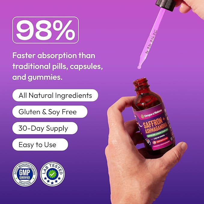 Ashwagandha and Saffron Supplement – Contains KSM 66 and Saffron Extract – Vegan, Gluten-Free, GMO-Free – Daily Herbal Ashwagandha Supplement to Support Focus, Clarity & Relaxation (Mixed Berry, 60ml)