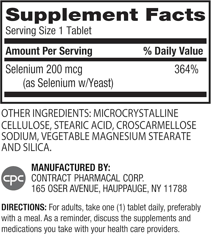 Earth's Splendor Selenium 200 mcg Supplement for Men & Women, Support Antioxidant Health and Immune System (100 Tablets, 3+ Month Supply)