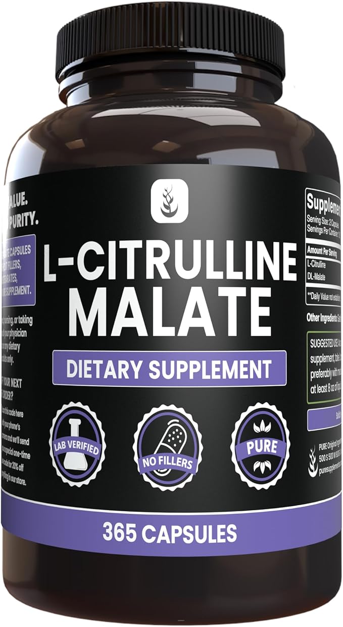 PURE ORIGINAL INGREDIENTS L-Citrulline DL-Malate 2:1 (365 Capsules) No Magnesium Or Rice Fillers, Always Pure, Lab Verified