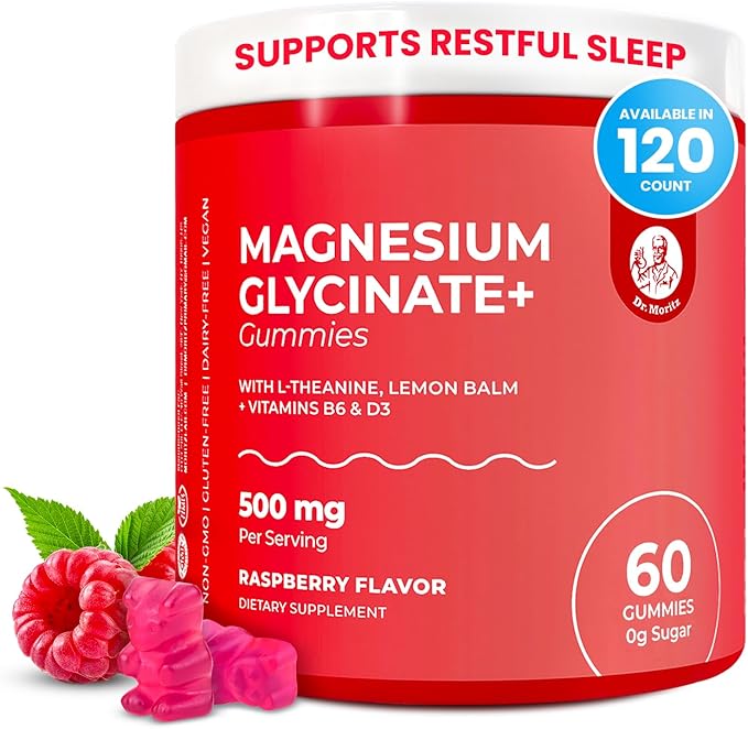 Dr. Moritz Magnesium Glycinate Gummies for Adults & Kids - with L-Theanine & Lemon Balm - Magnesium Gummies for Women & Men for Relaxation Support - No Sugar Added, Non-GMO (60 Count)