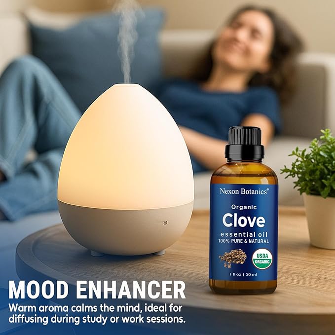 Organic Clove Essential Oil 30 ml - Pure, Natural, Undiluted for Toothache, Sore Muscles, Skin & Hair Care - Soothing Clove Bud Essential Oil - Nexon Botanics