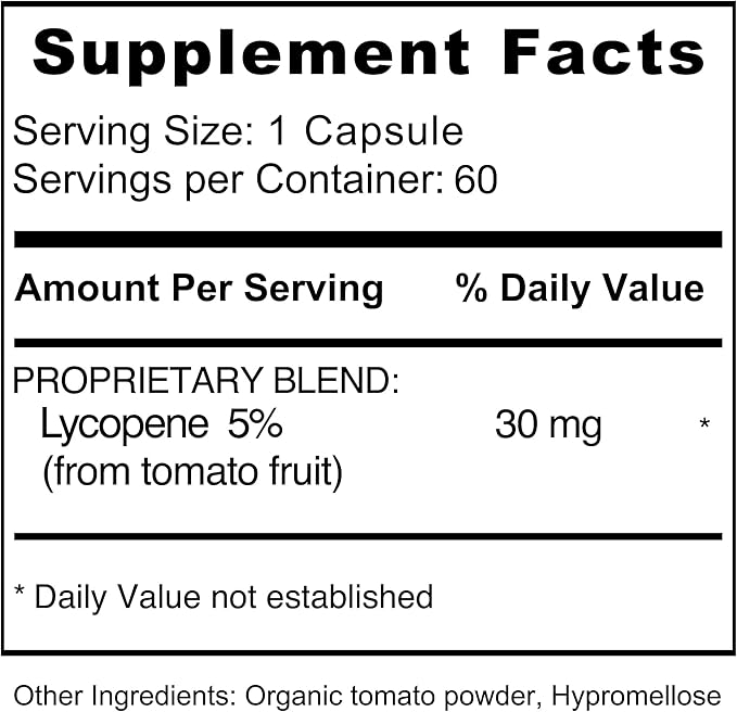 Jiva Botanicals Lycopene Supplement 30mg - Antioxidant Support for Normal Prostate and Heart Health Support - Lycopene from Tomato Extract - Made in The USA - Non GMO, Vegan - 60 Capsules