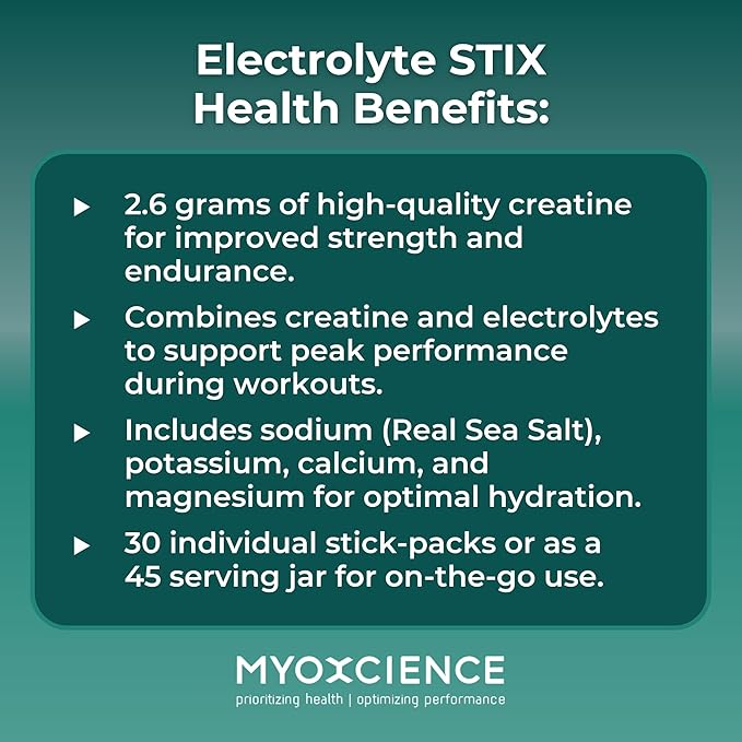MYOXCIENCE Electrolyte STIX | Creatine Electrolyte Powder | Recovery from Exercise & Muscle Development w/Real Salt (Unflavored) (Stix 30 ct)