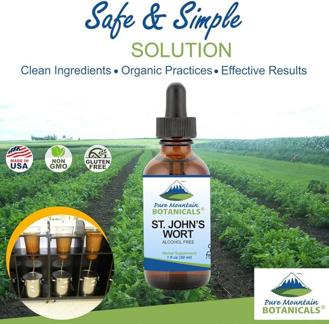 Pure Mountain Botanicals St Johns Wort Tincture – Kosher Liquid St. John’s Wort Alcohol-Free Extract 500mg Vegan Supplement