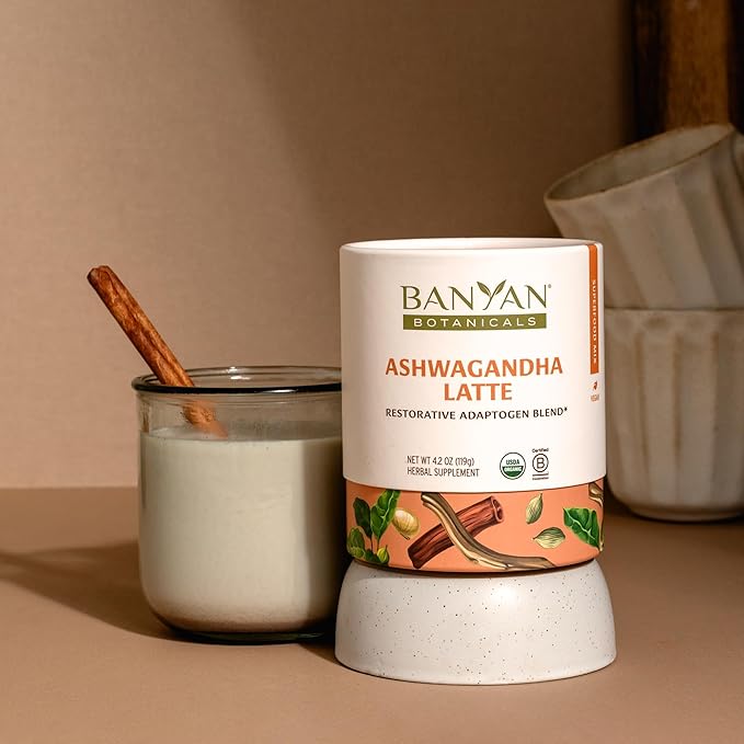 Banyan Botanicals Ashwagandha Latte – Caffeine-Free Organic Herbal Latte Mix – Instant Herbal Adaptogen Drink for Energy, Relaxation, and Nourishment* – 4.2 oz – Non-GMO Sustainably Sourced Vegan