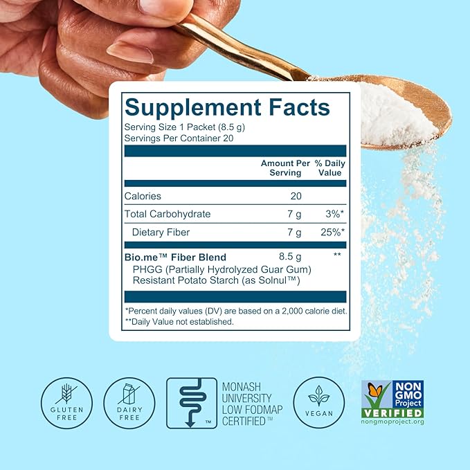 Daily Prebiotic Fiber Supplement Powder Travel Packs for Digestive Health & Gut Health - Fiber Powder Unflavored Prebiotics, Non-GMO, Gluten & Sugar Free Soluble & Insoluble Fibre - 20 Servings