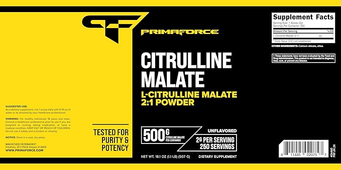 PrimaForce L-Citrulline Malate Powder, Unflavored, 500 Grams - Vegan, Non-GMO