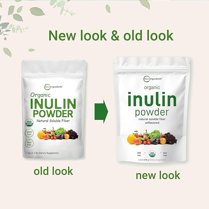 Micro Ingredients Organic Inulin FOS Fiber Powder, 2.2 lb | Quick Water-Soluble Prebiotic for Intestinal & Colon Health | Natural Fiber for Smoothies & Drinks | Vegan Friendly