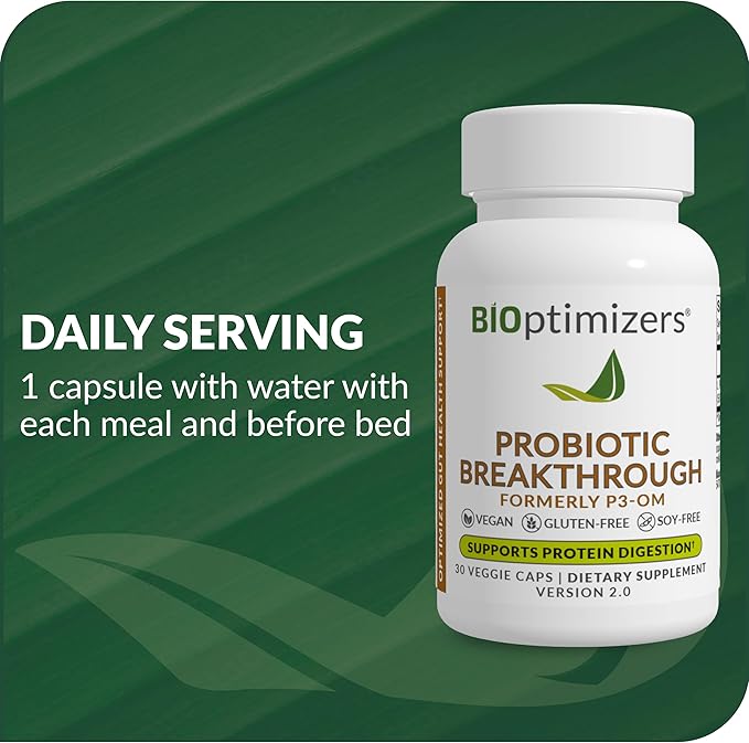 BiOptimizers Probiotic Breakthrough – Lactobacillus Plantarum OM Probiotics & Prebiotics Health Supplement for Gut, Digestive & Immune Support Probiotics for Women Men Elderly– 30 Vegan Capsules
