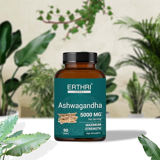 Ashwagandha Tablets 5000mg- 90 Count, Indian Ginseng, Ashwagandha Ayurvedic Supplement, Vegan & Paraben Free, No Preservative, Non-GMO - 90 Tablets (Pack of 1)