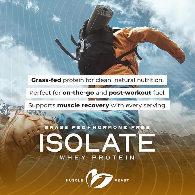 Muscle Feast Grass-Fed Whey Protein Isolate, All Natural Hormone Free Pasture Raised, Whey Isolate Protein Powder for Men and Women, Clean, Gluten-Free, Delicious Isolate Protein - Vanilla, 1lb