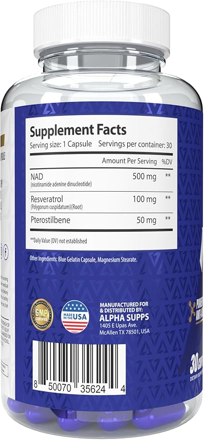 NAD+ Resveratrol Supplement - Advanced NAD Plus Antioxidant Formula - Supports Cellular Vitality, Healthy Aging, Energy & Longevity - Ideal for Men & Women - 30 Capsules