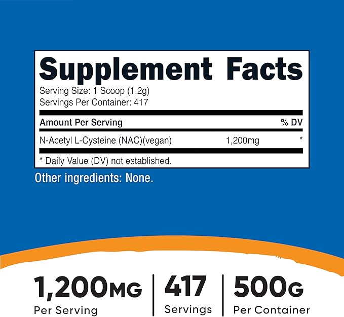 Nutricost N-Acetyl L-Cysteine (NAC) Powder 500 Grams - Vegan NAC, Non-GMO, Gluten Free