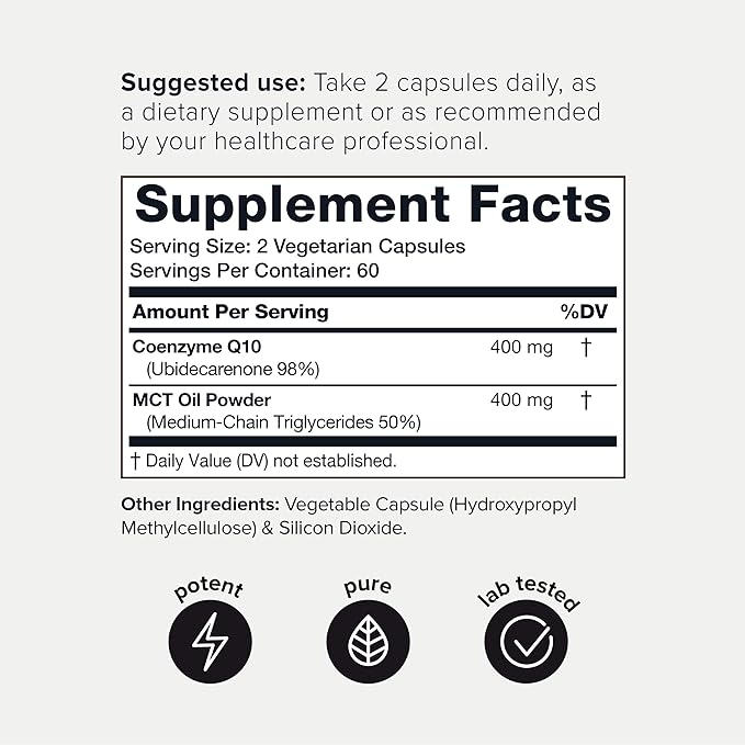 CoQ10 400mg Extra Strength - Ultra High Purity with MCT Oil for Superior Absorption - 98% Purified - Third-Party Tested, 120 Veggie Capsules