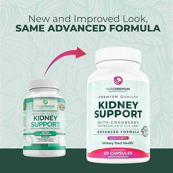 PurePremium Kidney Support Supplement – Kidney Cleanse Detox & Repair with Cranberry Extract & Astragalus - 21-in-1 Complex Supports Normal Bladder, Urinary Tract & Kidneys Health - 60 Day Supply