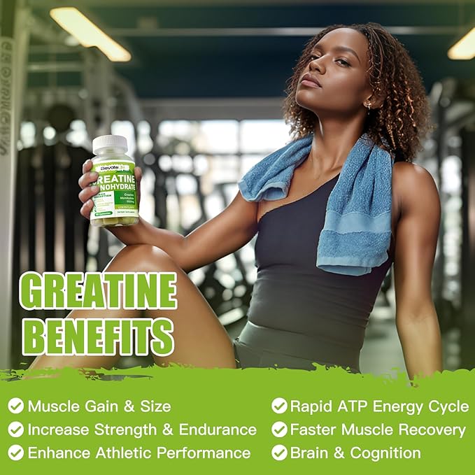 ElevateLife Creatine Monohydrate Gummies 5g for Men Women - Sugar Free Chewable Supplement. 180 Gummies Lemon
