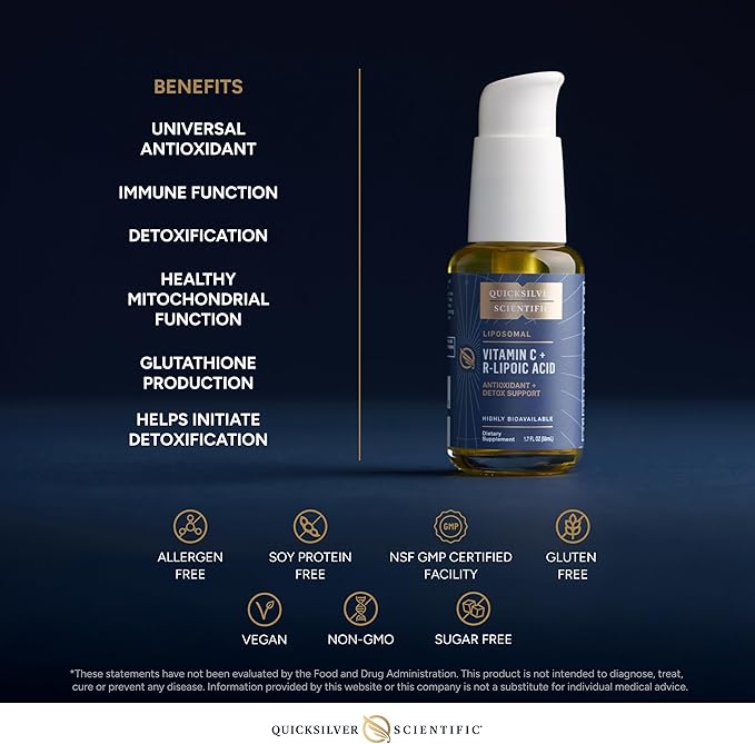 Quicksilver Scientific Vitamin C + R Lipoic Acid - Liposomal Vitamin C with RLA - Antioxidant, Detox & Immune Support Supplement - with Superior Absorption (50 ml)