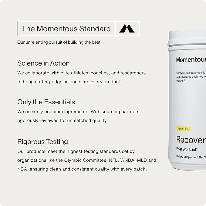 Momentous Recovery Grass-Fed Whey Protein Powder - 20 g Post-Workout Whey Isolate Protein - NSF Certified for Sport - Gluten-Free - 15 Servings - Vanilla - Package May Vary