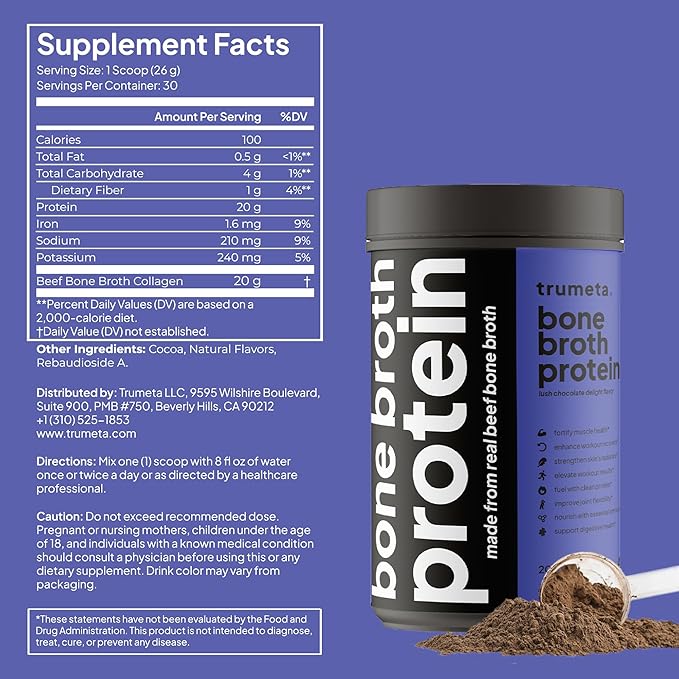 Beef Bone Broth Protein Powder - Purified Collagen Powder with 9 Amino Acids for Muscle and Skin Health - Rich Chocolate Flavor for a Tasty and Nutritious Experience