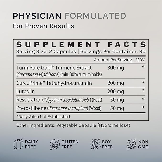 InfiniWell Senescent Regulator - Turmeric Curcumin Supplement with Resveratrol & Pterostilbene - Support Metabolic Health & Promote Healthy, Youthful Cellular Function (60 Capsules)