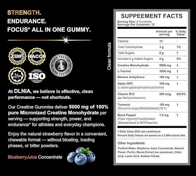 Creatine Monohydrate Gummies for Men & Women - Sugar Free & Vegan Advanced Formula W/L-Taurine + Vitamin B12 - for Muscle Strength, Muscles Builder, Recovery, Energy Boost, Pre-Workout Supplement