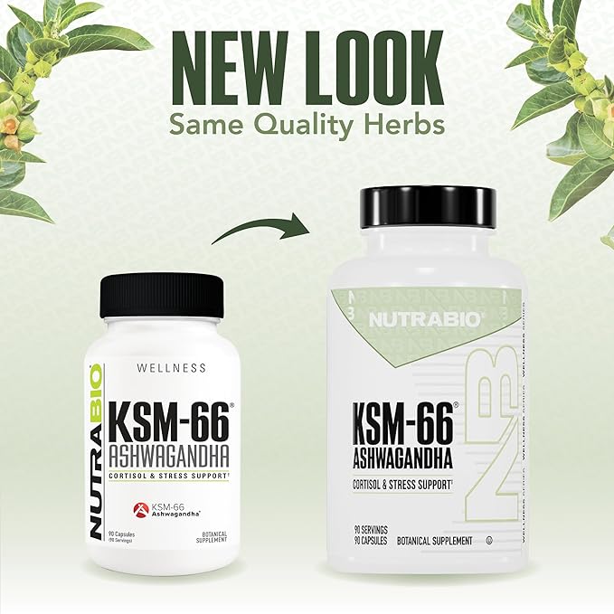 NutraBio Ashwagandha KSM-66 | Ashwaganda Herbal Supplement for Stress, Mood, & Performance | 600 MG of Clinically Studied KSM66 90 Capsules