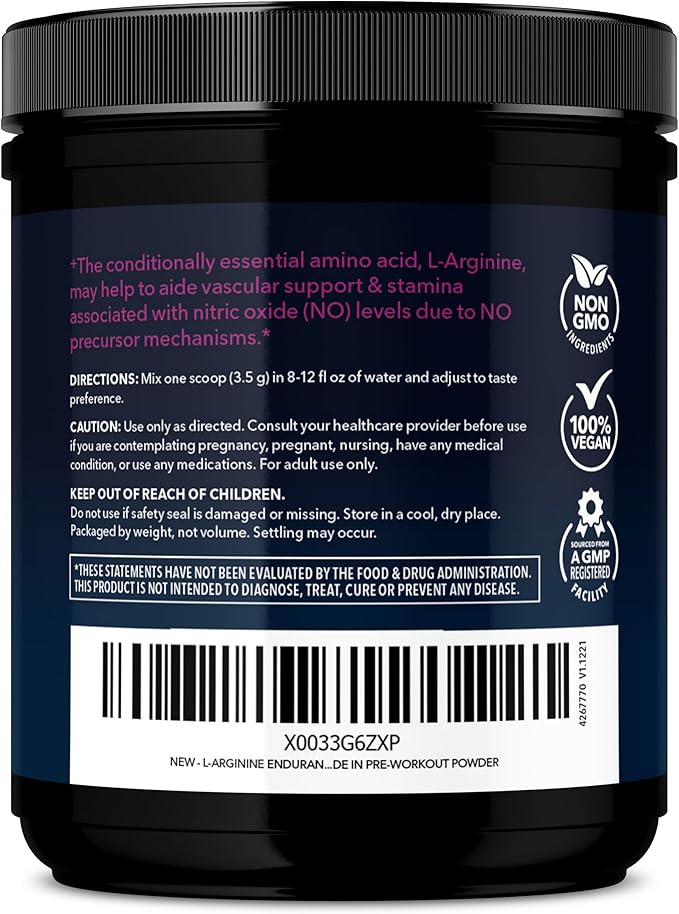 L-Arginine Powder - Nitric Oxide Supplement for Men and Women with L-Citrulline and Beet Root - Pre and Post Workout Support for Endurance and Recovery - Mixed Berry Flavor, 1 Month Supply (30 Scoops)