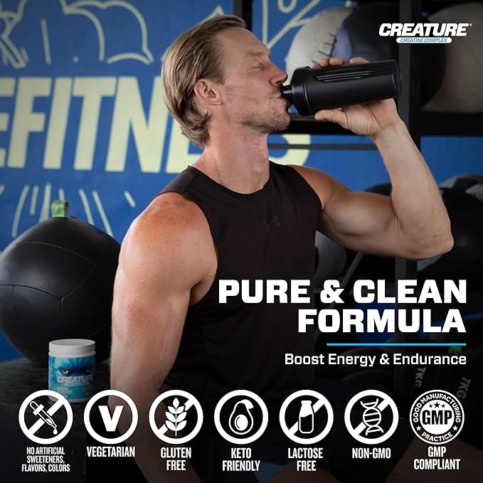 CREATURE® Creatine Complex - Creatine Monohydrate Powder with 5 Types of Creatine Including Con-Crēt® Creatine HCL, Promotes Muscle, Strength, Endurance, Brain Health, Unflavored, 300g 60 Servings